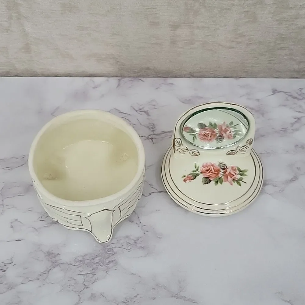 Jewelry Trinket Box Dresser Vanity with Mirror Vintage Floral Cream